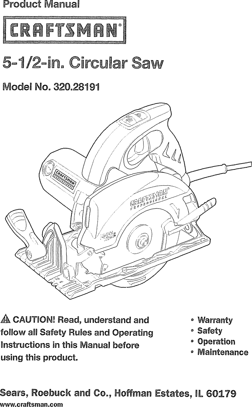 Craftsman 32028191 User Manual CIRCULAR SAW Manuals And Guides L0902015