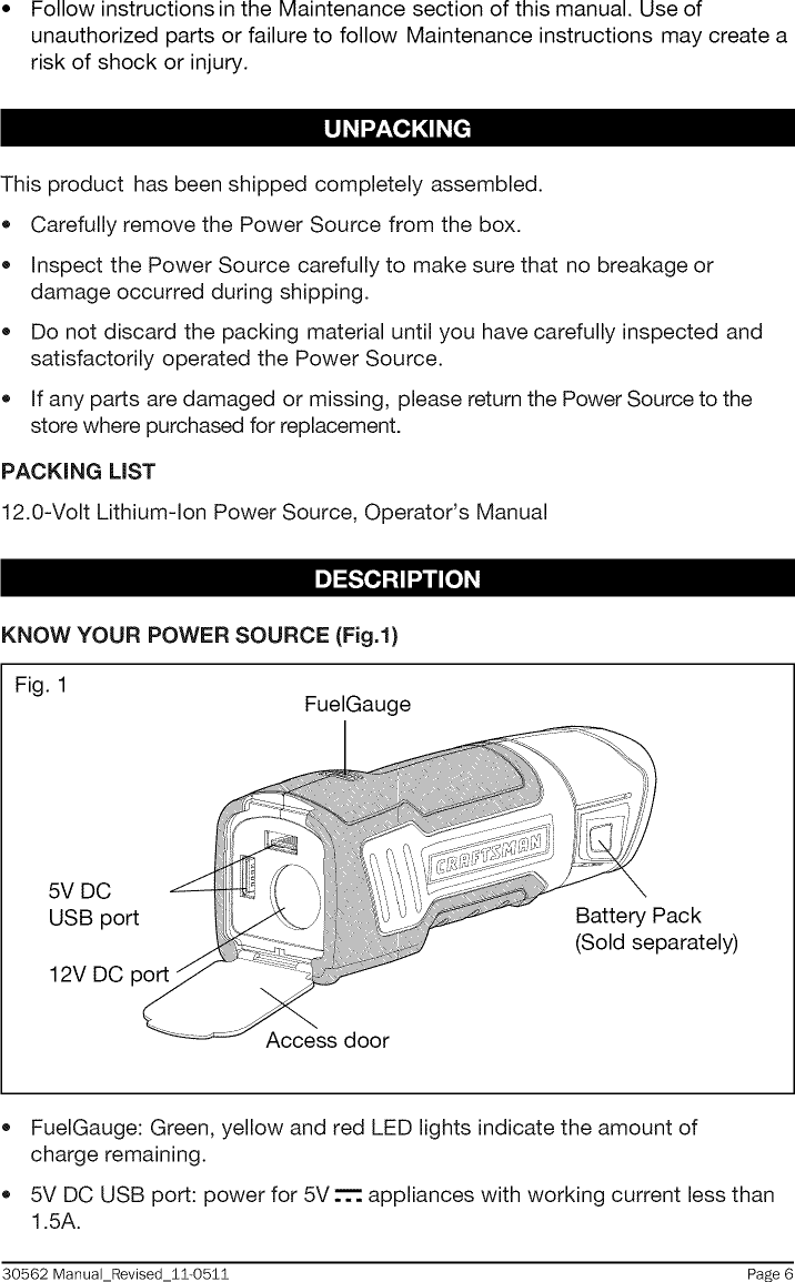 Page 6 of 12 - Craftsman 32030562 1207053L User Manual  BATTERY CHARGER - Manuals And Guides