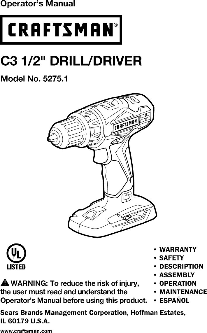 Craftsman 32052751 User Manual DRILL DRIVER Manuals And Guides 1412340L