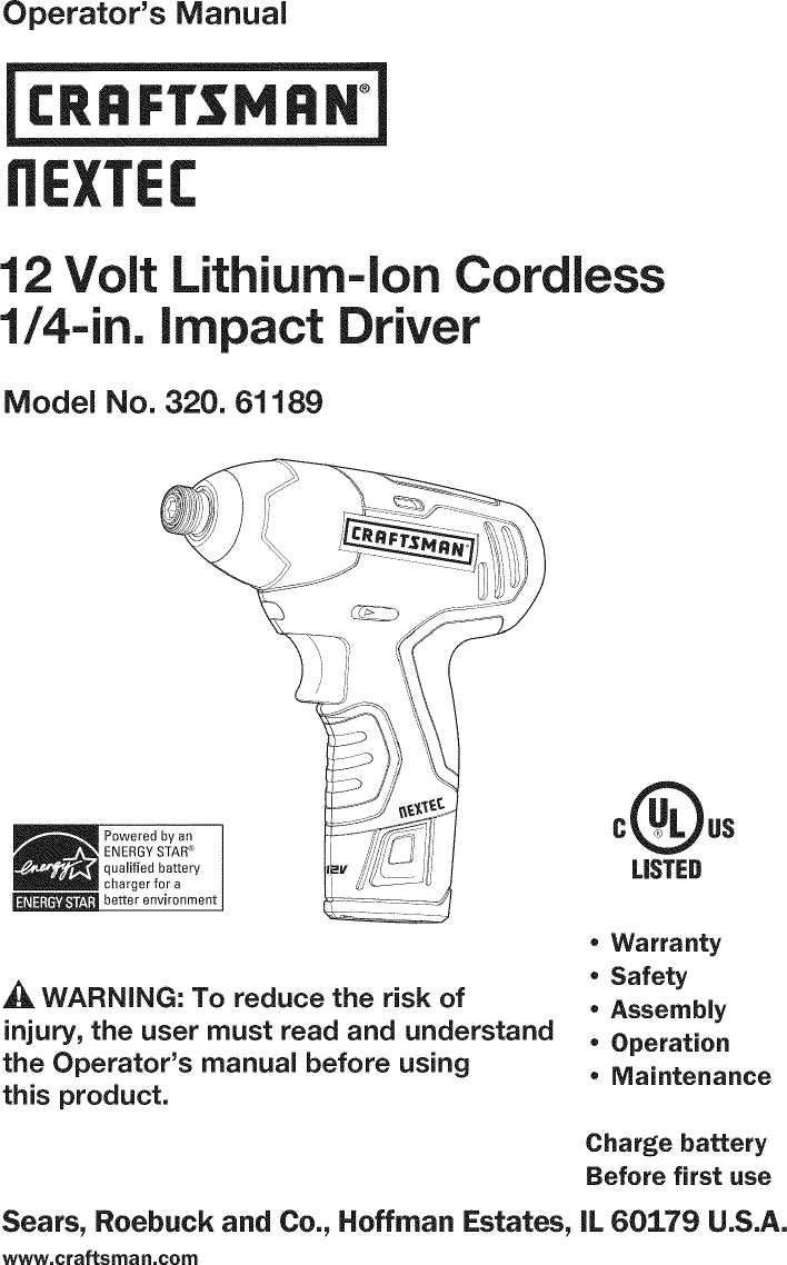Craftsman 32061189 User Manual DRILL Manuals And Guides L1003261