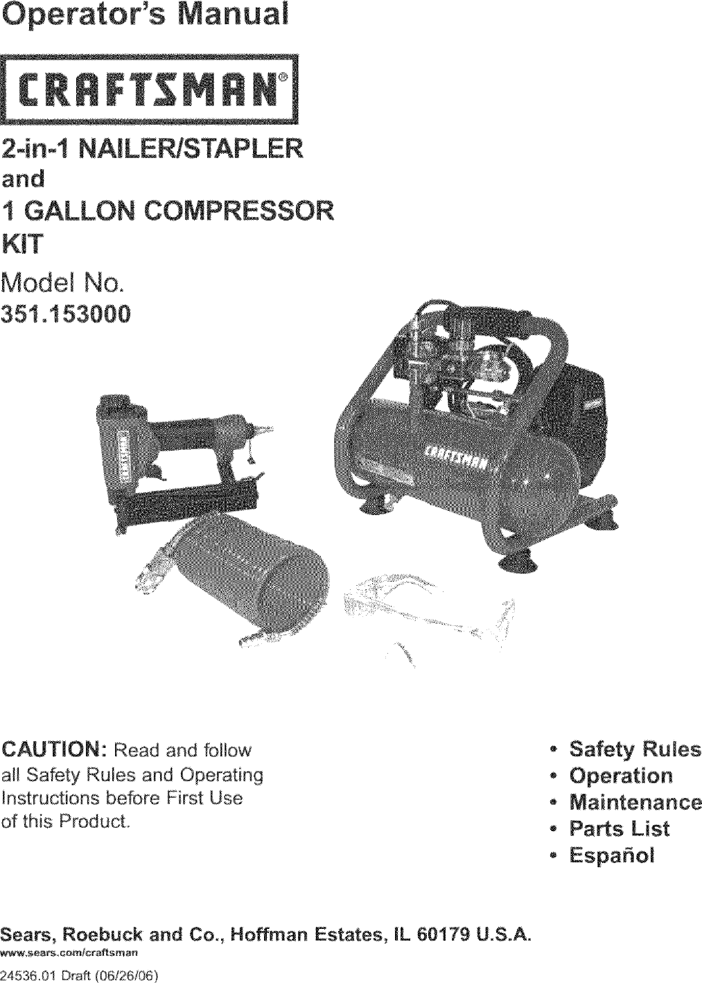 Craftsman 351153000 User Manual NAILER/STAPLER Manuals And Guides L0703162