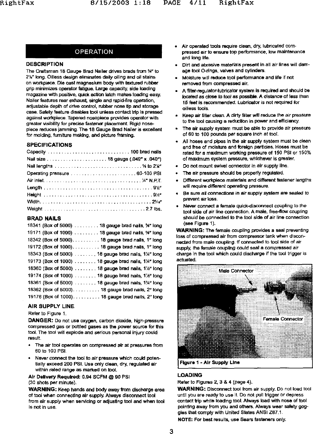 Page 3 of 10 - Craftsman 351181720 User Manual  NAILER - Manuals And Guides L0308386