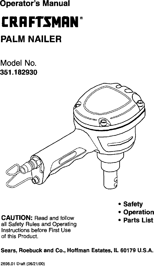 Craftsman 351182930 User Manual NAILER Manuals And Guides L0402162