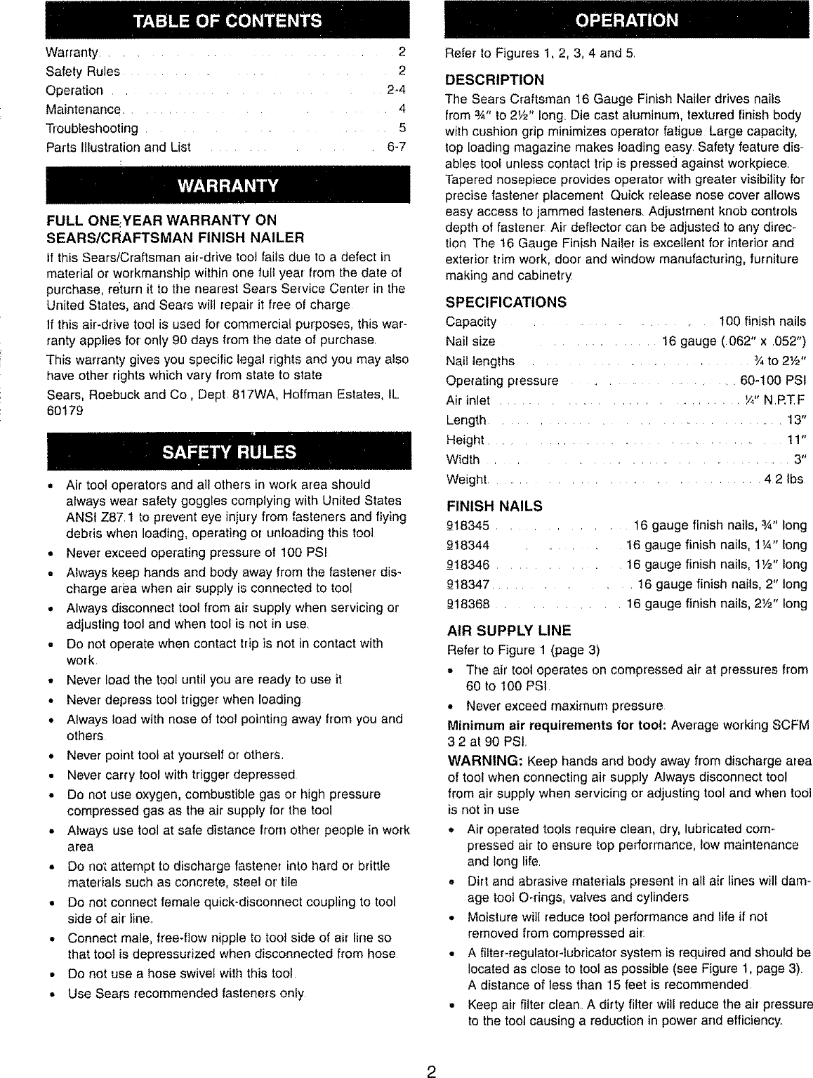 Page 2 of 8 - Craftsman 351183210 User Manual  NAILER - Manuals And Guides L0806103