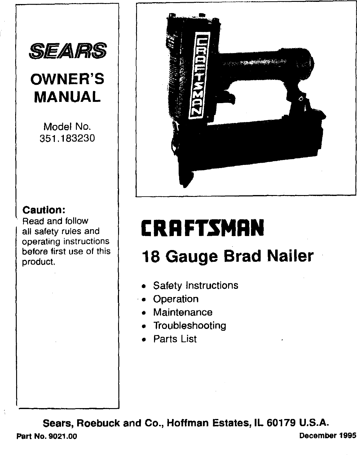 Page 1 of 8 - Craftsman 351183230 User Manual  BRAD NAILER - Manuals And Guides L0402295