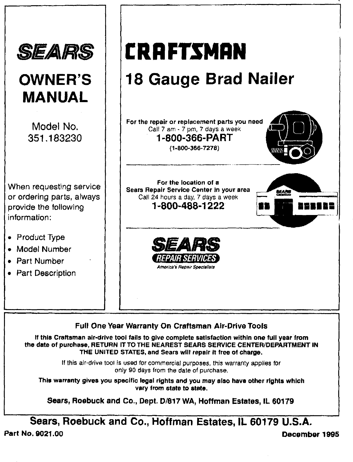 Page 8 of 8 - Craftsman 351183230 User Manual  BRAD NAILER - Manuals And Guides L0402295