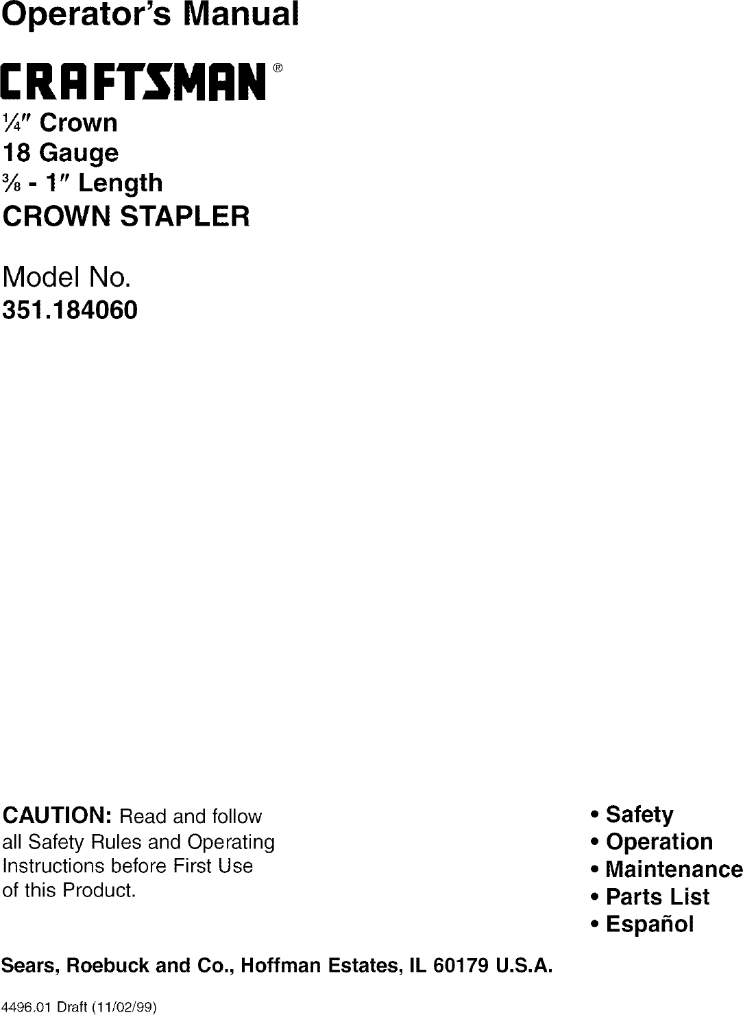 Page 1 of 12 - Craftsman 351184060 User Manual  CROWN STAPLER - Manuals And Guides L0711533