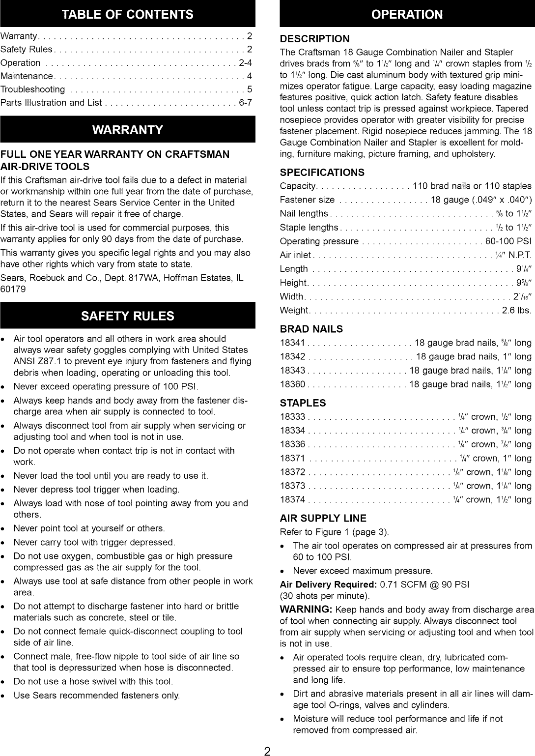 Page 2 of 8 - Craftsman 351184540 User Manual  COMBINATION NAILER/STAPLER - Manuals And Guides L0904333