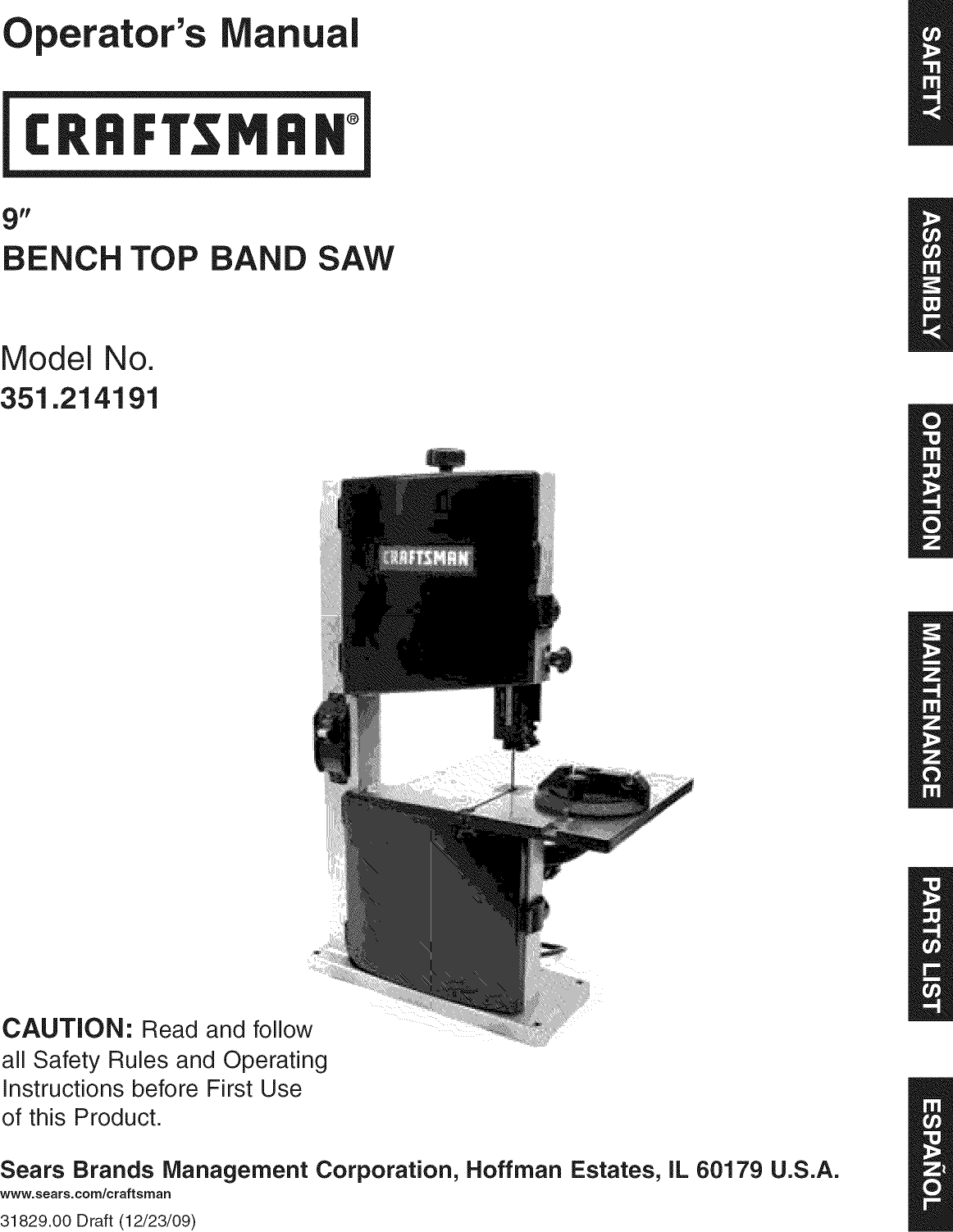Craftsman 351214191 User Manual BAND SAW Manuals And Guides 1106175L