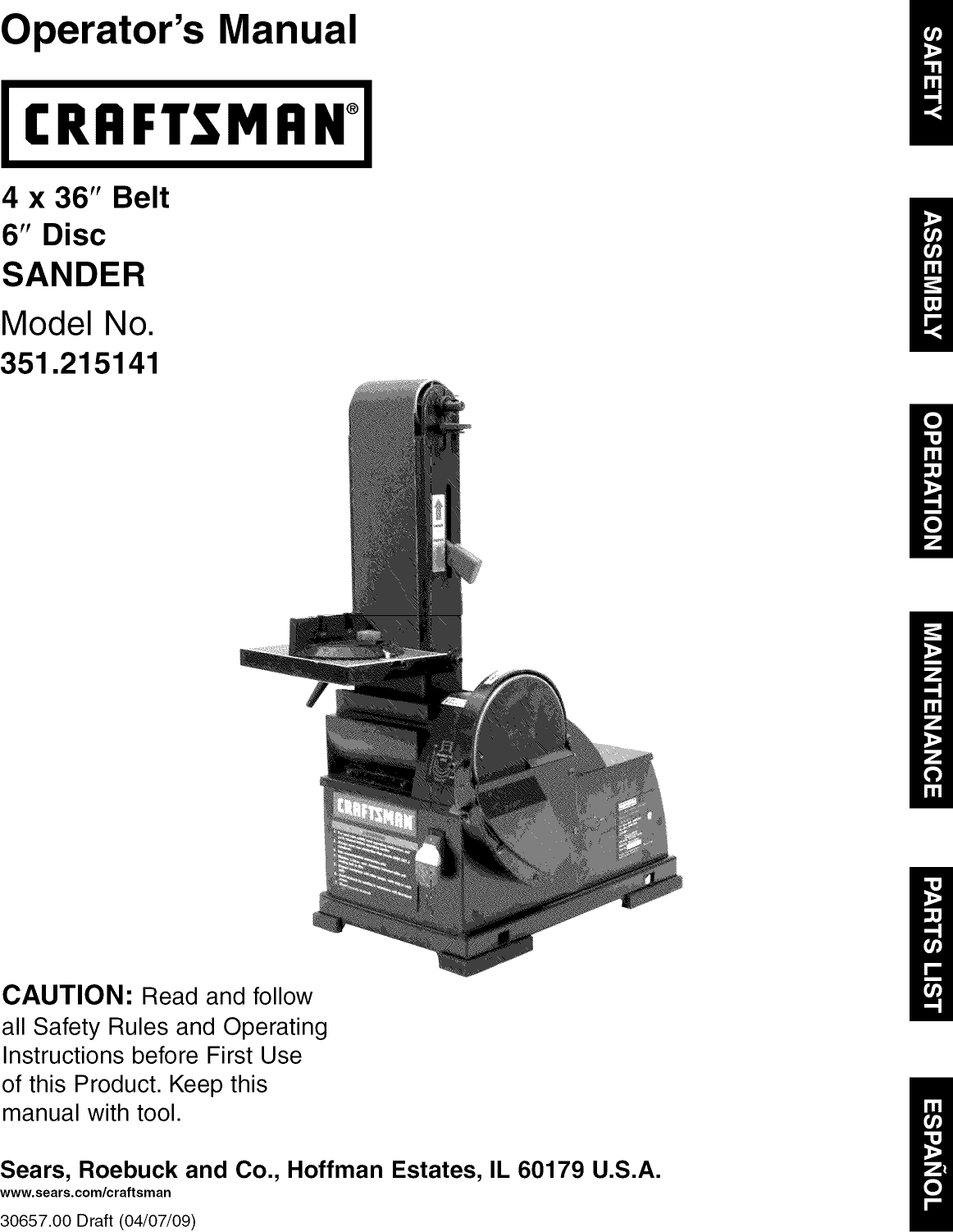 Craftsman 351215141 1108382L User Manual SANDER Manuals And Guides