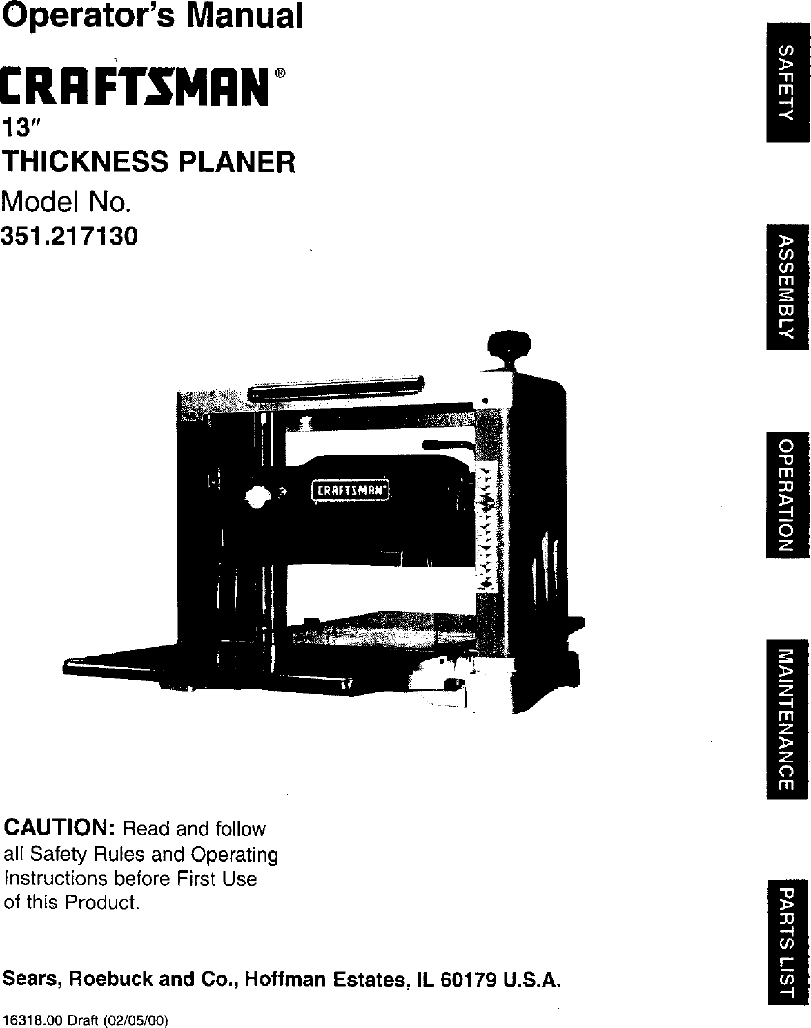 Craftsman 351217130 User Manual 13 JOINTER/PLANER Manuals And Guides