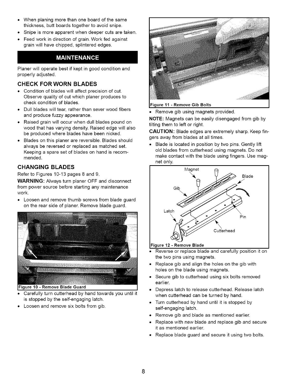 Craftsman 351217580 User Manual 12 1/2 THICKNESS PLANER Manuals And