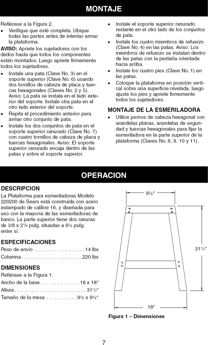 Page 7 of 8 - Craftsman 351220200 User Manual  GRINDER STAND - Manuals And Guides 1205028L