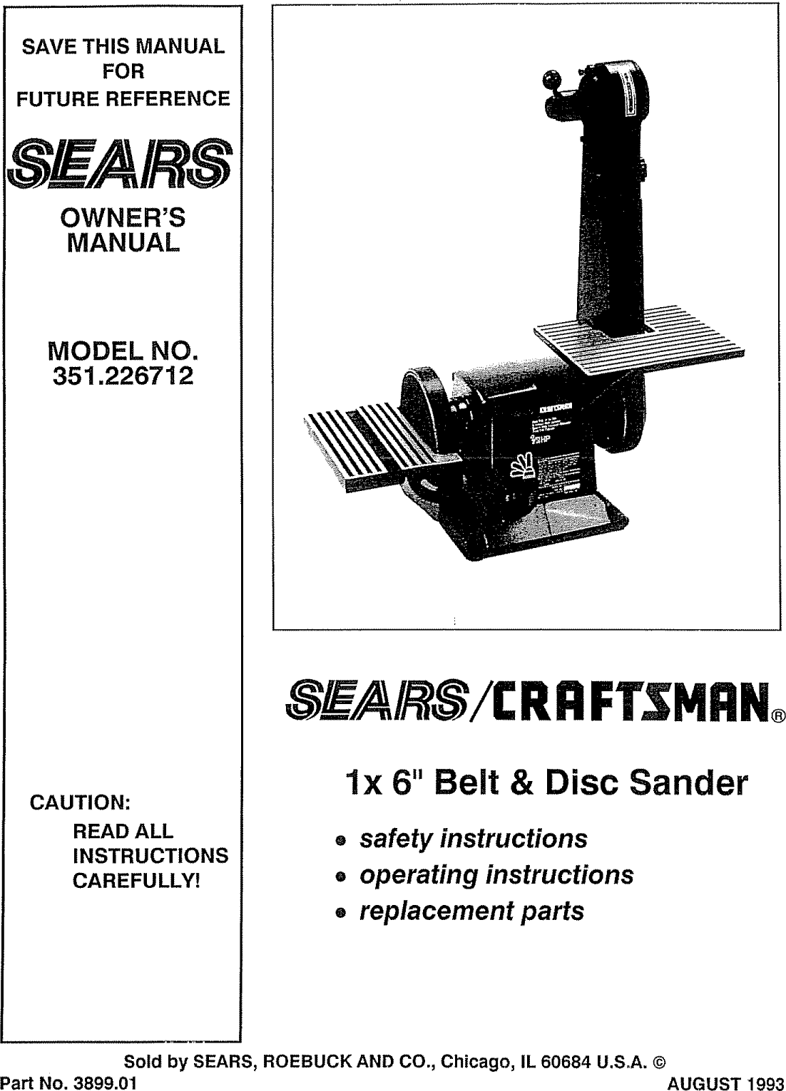 Page 1 of 12 - Craftsman 351226712 User Manual  BELT AND DISC SANDER - Manuals Guides L0910294