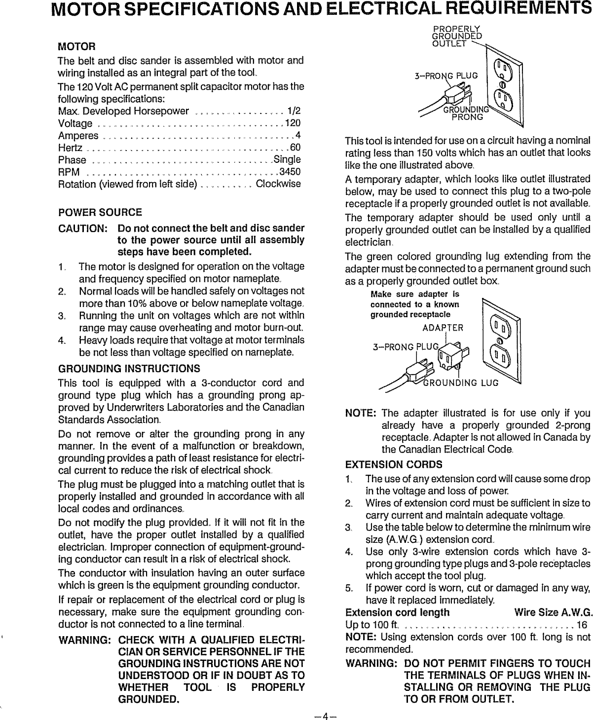 Page 4 of 12 - Craftsman 351226712 User Manual  BELT AND DISC SANDER - Manuals Guides L0910294