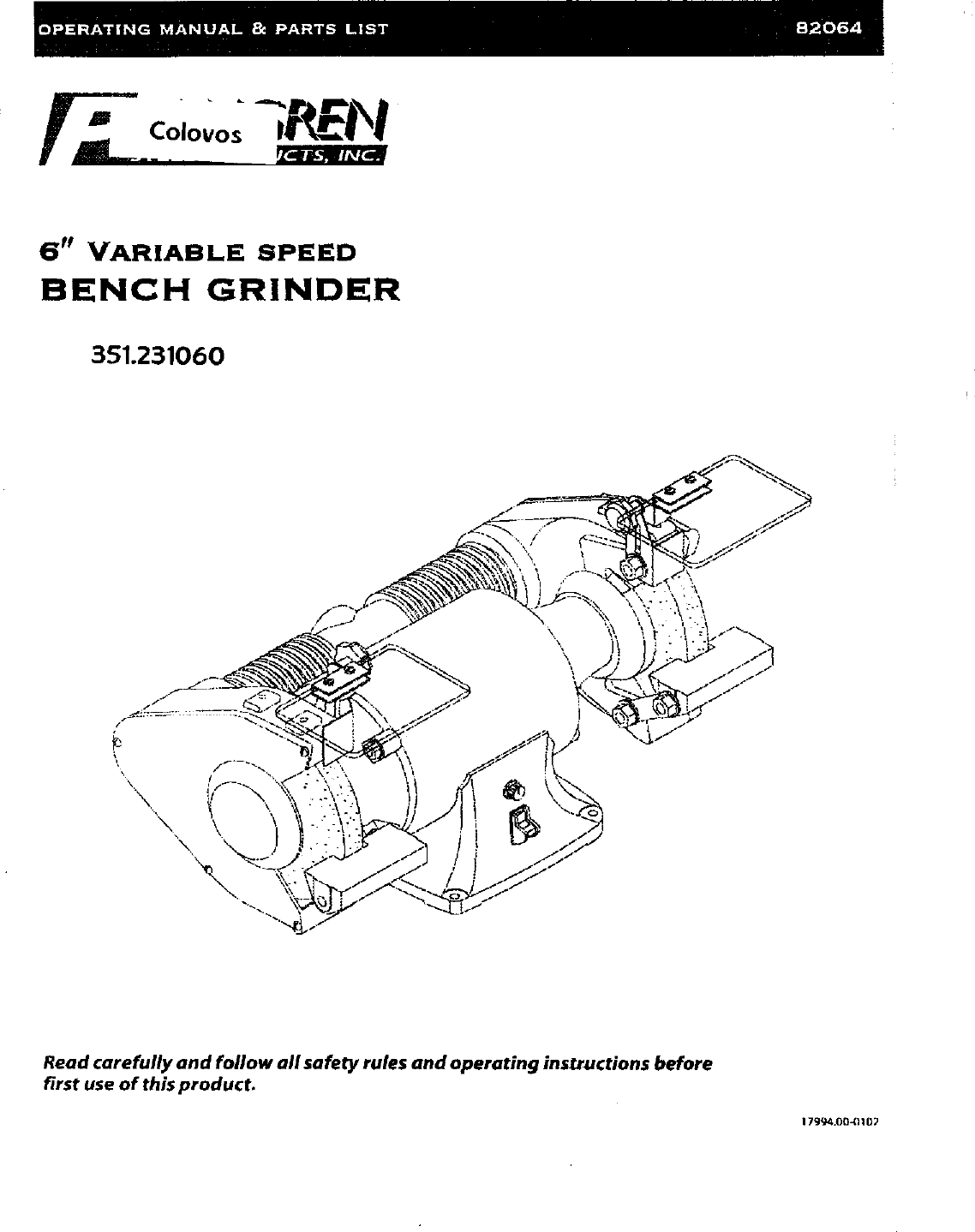Page 1 of 8 - Craftsman 351231060 User Manual  6 BENCH GRINDER - Manuals And Guides L0306059