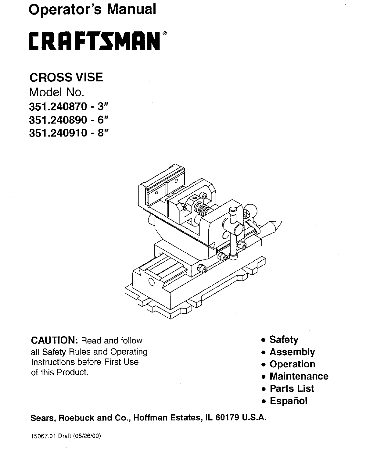 Page 1 of 8 - Craftsman 351240870 User Manual  CROSS VISE - Manuals And Guides L0522334
