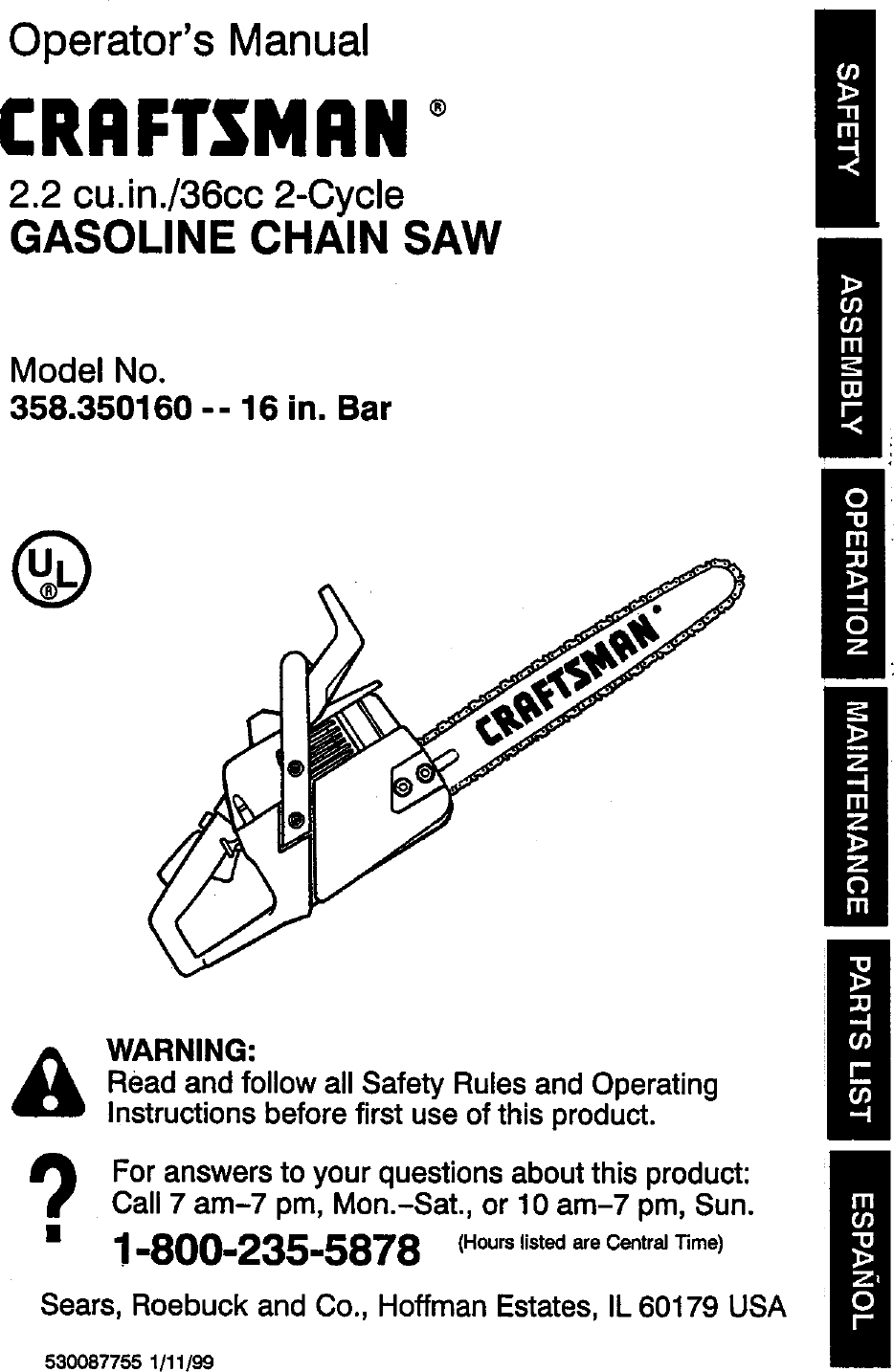 Craftsman 16 Inch 36cc Chainsaw Manual