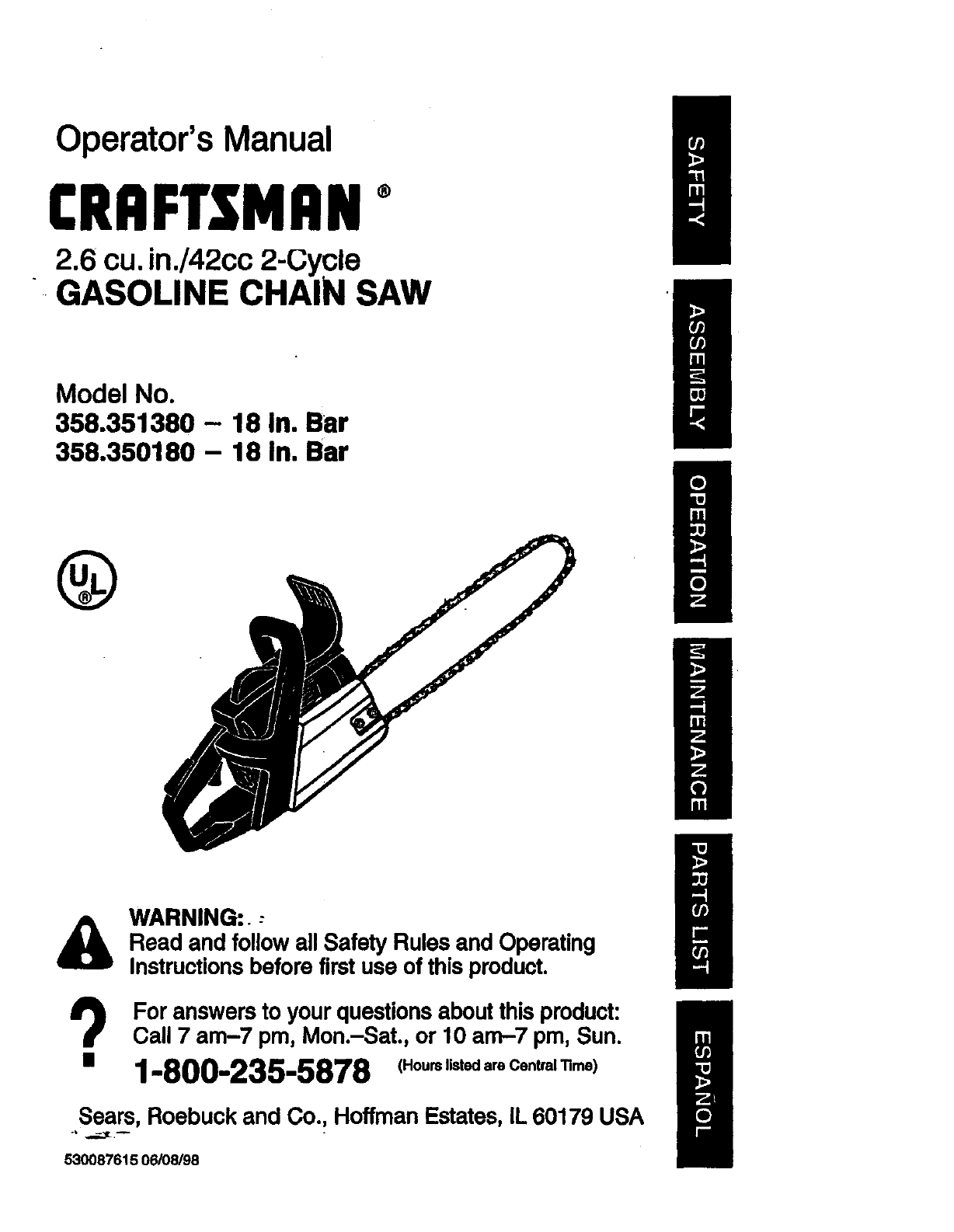 Saw перевод. Craftsman 18 инструкция. Бензопила Craftsman 18 42cc характеристики. Craftsman 55сс инструкция по использованию и заводке. Инструкция по эксплуатации бензопилы Craftsman 358.350660.