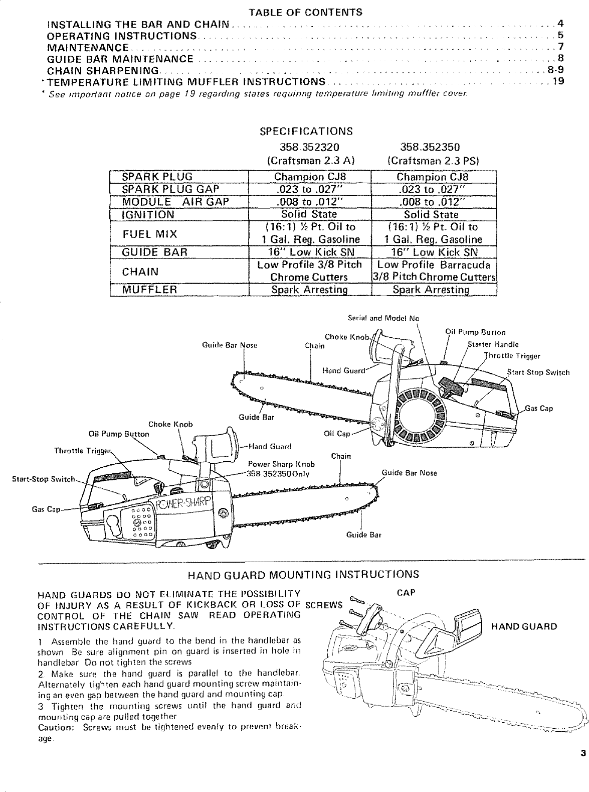 Page 3 of 10 - Craftsman 358352320 User Manual  CHAIN SAW - Manuals And Guides L0806100