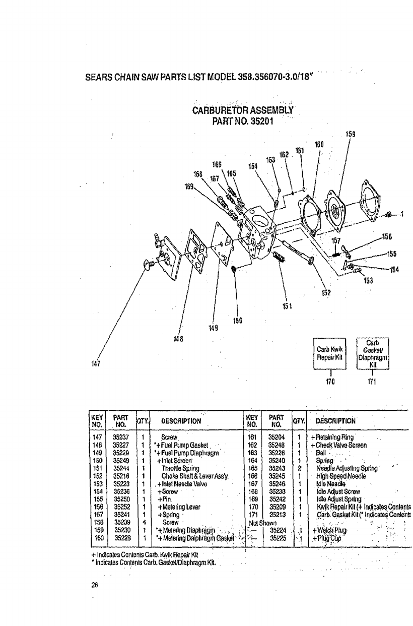 Craftsman 358356070 User Manual 3.0/18 IN. SEARS GASOLINE CHAIN SAW ...