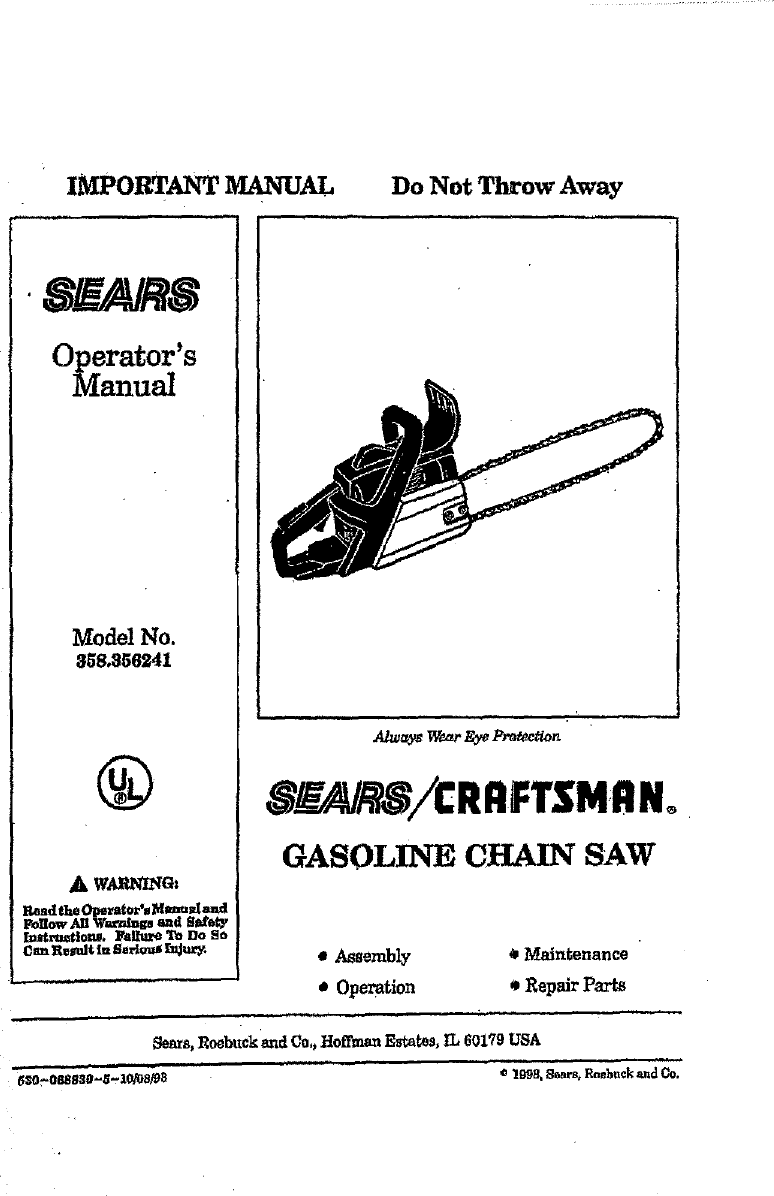 Craftsman User Manual Gas Chainsaw Manuals And Guides L