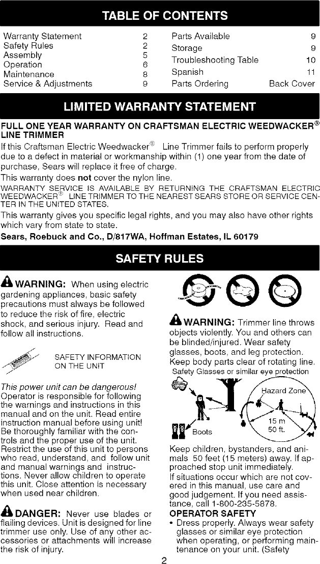 Craftsman High Wheel Trimmer Parts Manual