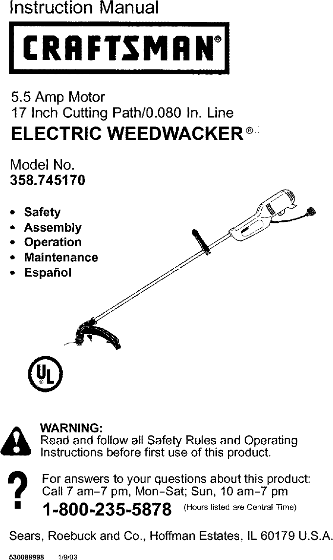craftsman electric weedwacker 5.5 amp