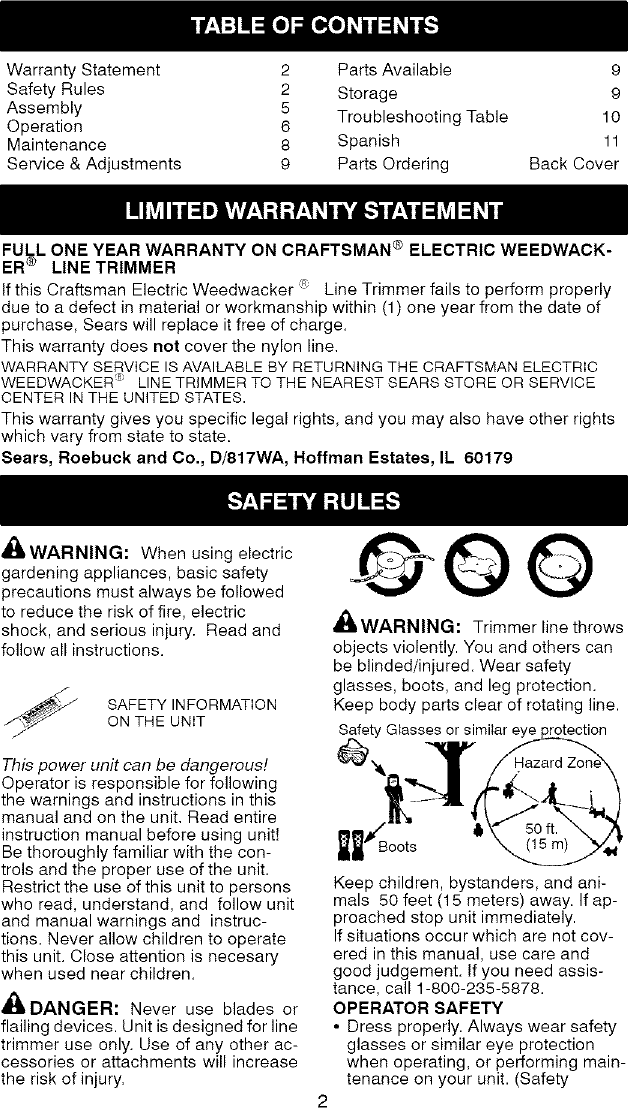 Craftsman 358745310 User Manual ELECTRIC WEED TRIMMER Manuals And Guides L0705138