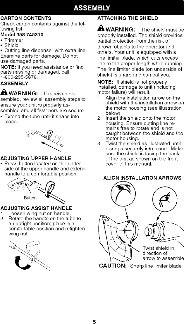 Craftsman 358745310 User Manual ELECTRIC WEED TRIMMER Manuals And Guides L0705138