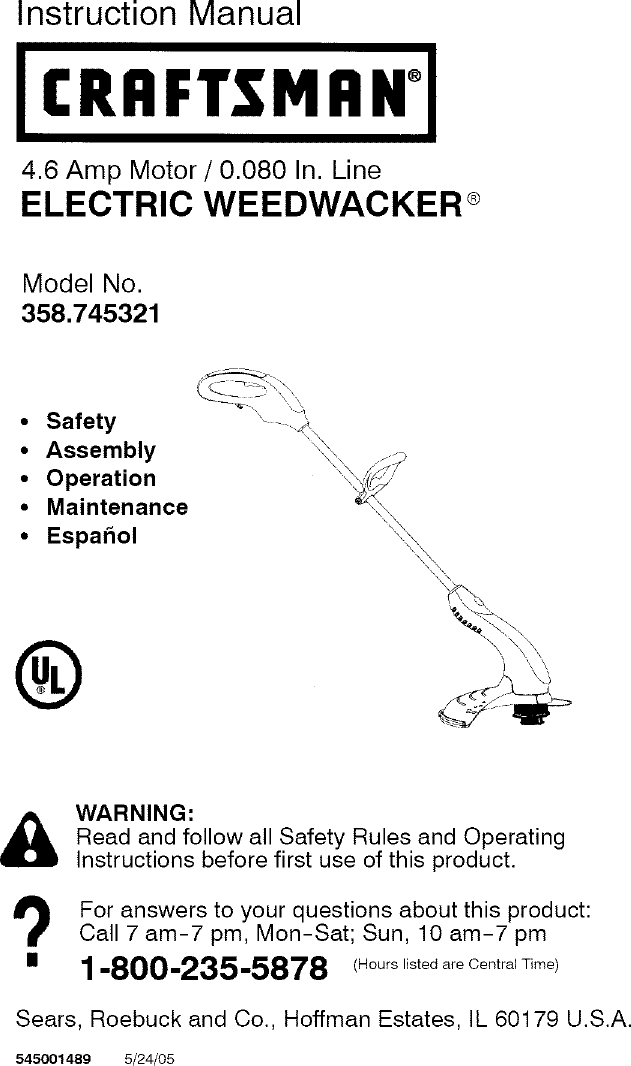 Page 1 of 10 - Craftsman 358745321 User Manual  TRIMMER - Manuals And Guides L0804187
