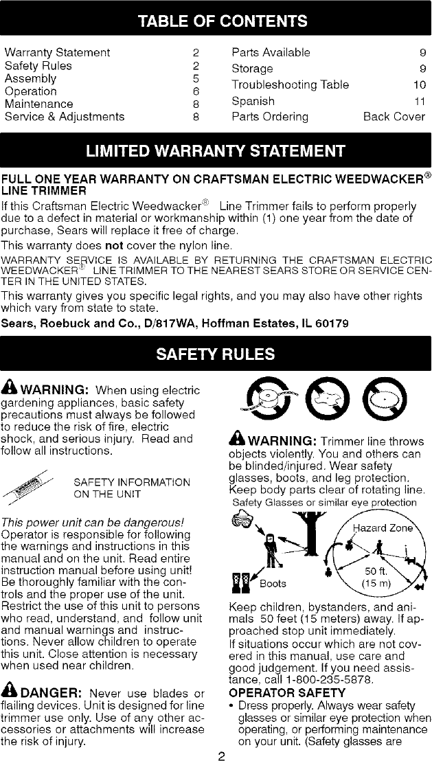 Page 2 of 10 - Craftsman 358745321 User Manual  TRIMMER - Manuals And Guides L0804187