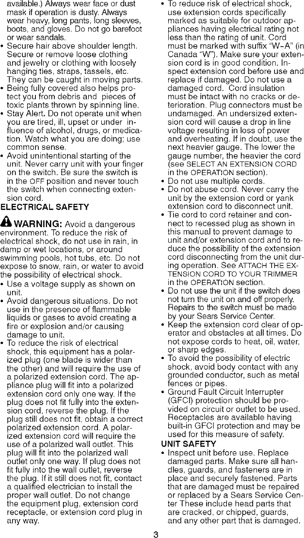 Page 3 of 10 - Craftsman 358745321 User Manual  TRIMMER - Manuals And Guides L0804187