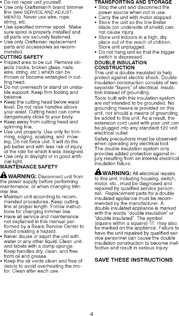 Page 4 of 10 - Craftsman 358745321 User Manual  TRIMMER - Manuals And Guides L0804187