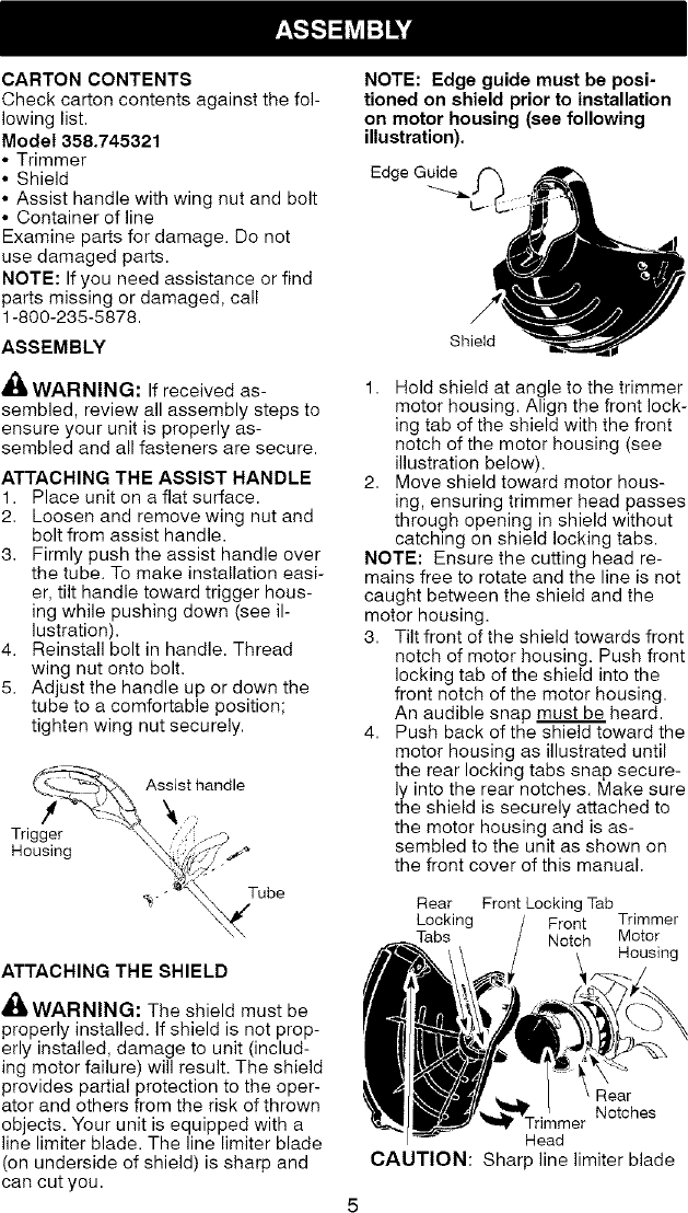 Page 5 of 10 - Craftsman 358745321 User Manual  TRIMMER - Manuals And Guides L0804187