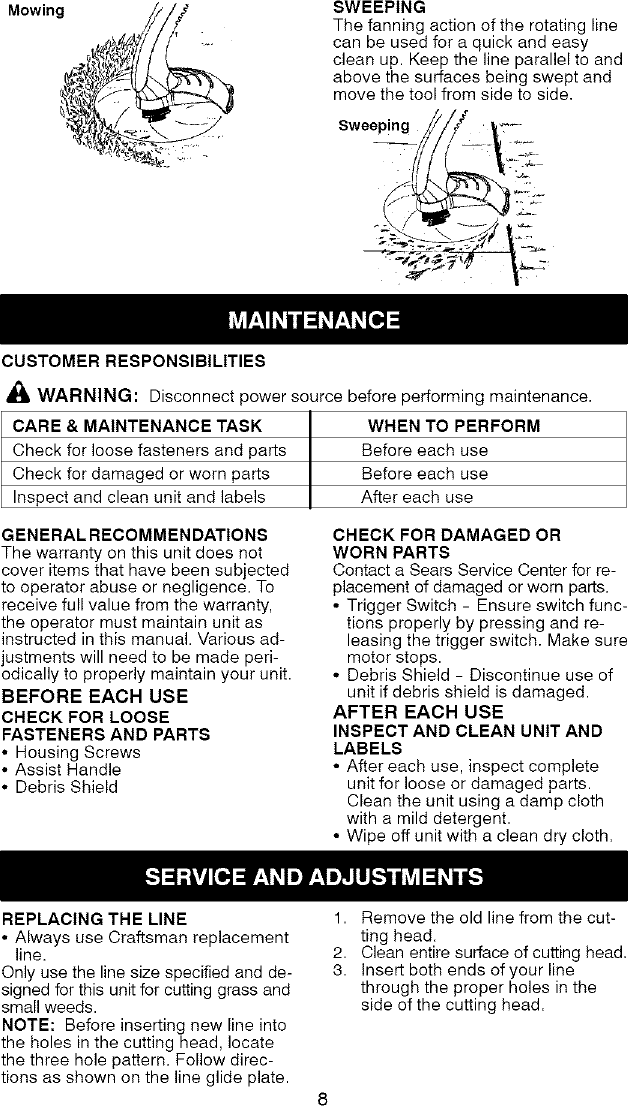 Page 8 of 10 - Craftsman 358745321 User Manual  TRIMMER - Manuals And Guides L0804187