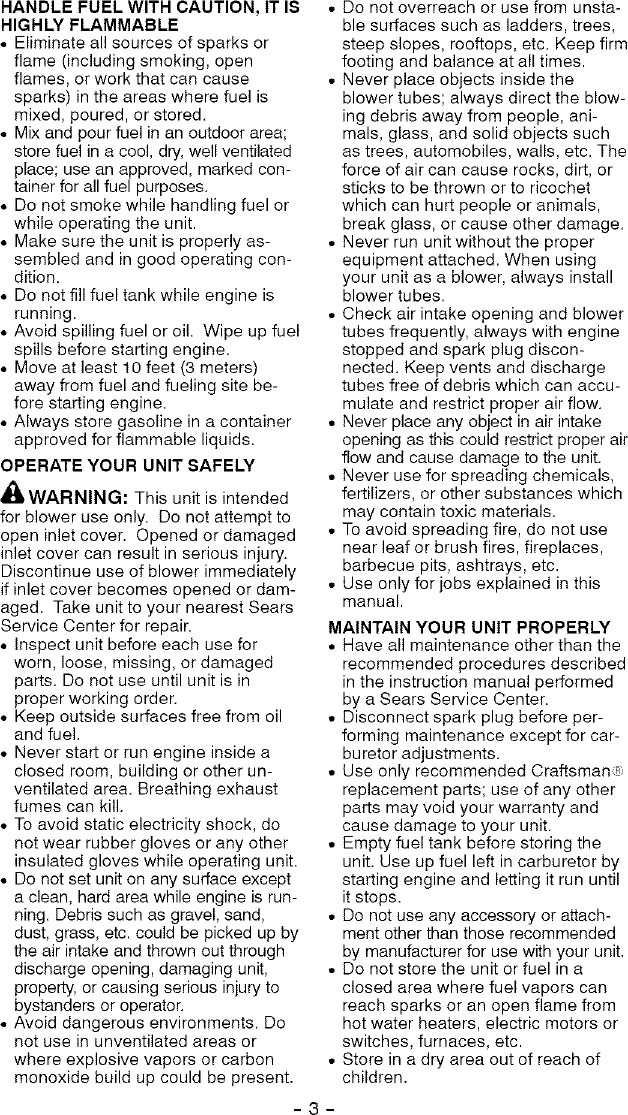Page 3 of 12 - Craftsman 358794900 User Manual  BLOWER - Manuals And Guides L0504501