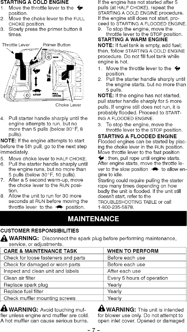 Page 7 of 12 - Craftsman 358794900 User Manual  BLOWER - Manuals And Guides L0504501