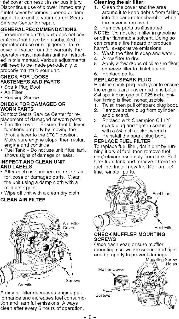 Page 8 of 12 - Craftsman 358794900 User Manual  BLOWER - Manuals And Guides L0504501
