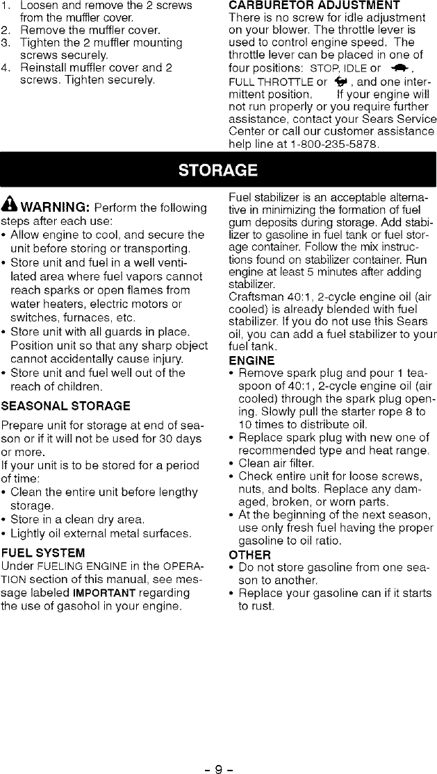 Page 9 of 12 - Craftsman 358794900 User Manual  BLOWER - Manuals And Guides L0504501