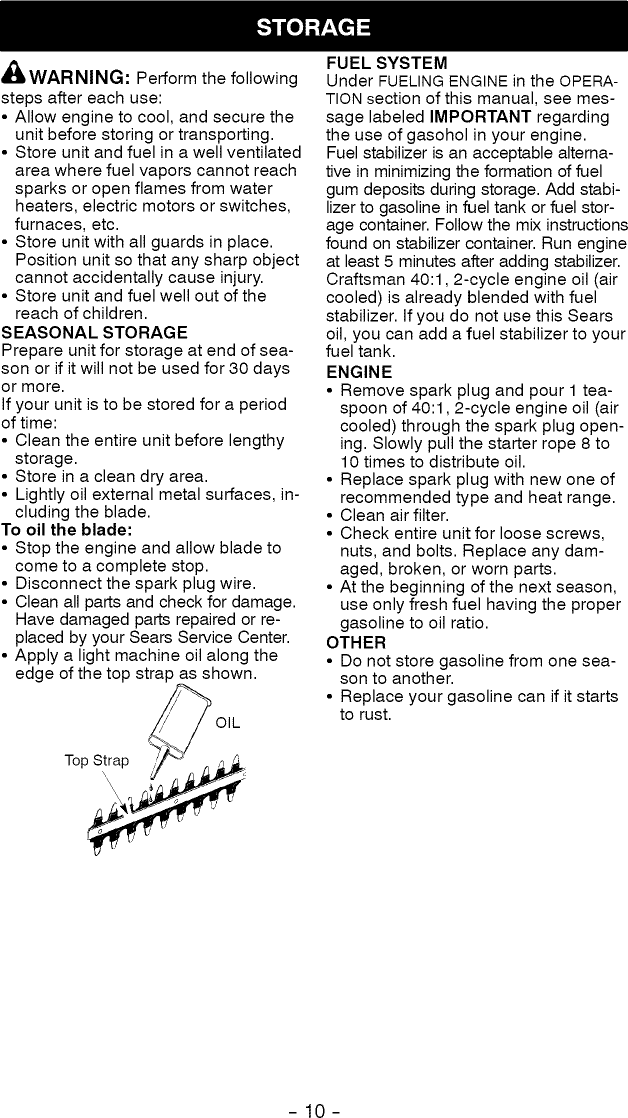 Page 10 of 12 - Craftsman 358795700 User Manual  HEDGE TRIMMER - Manuals And Guides L0810516