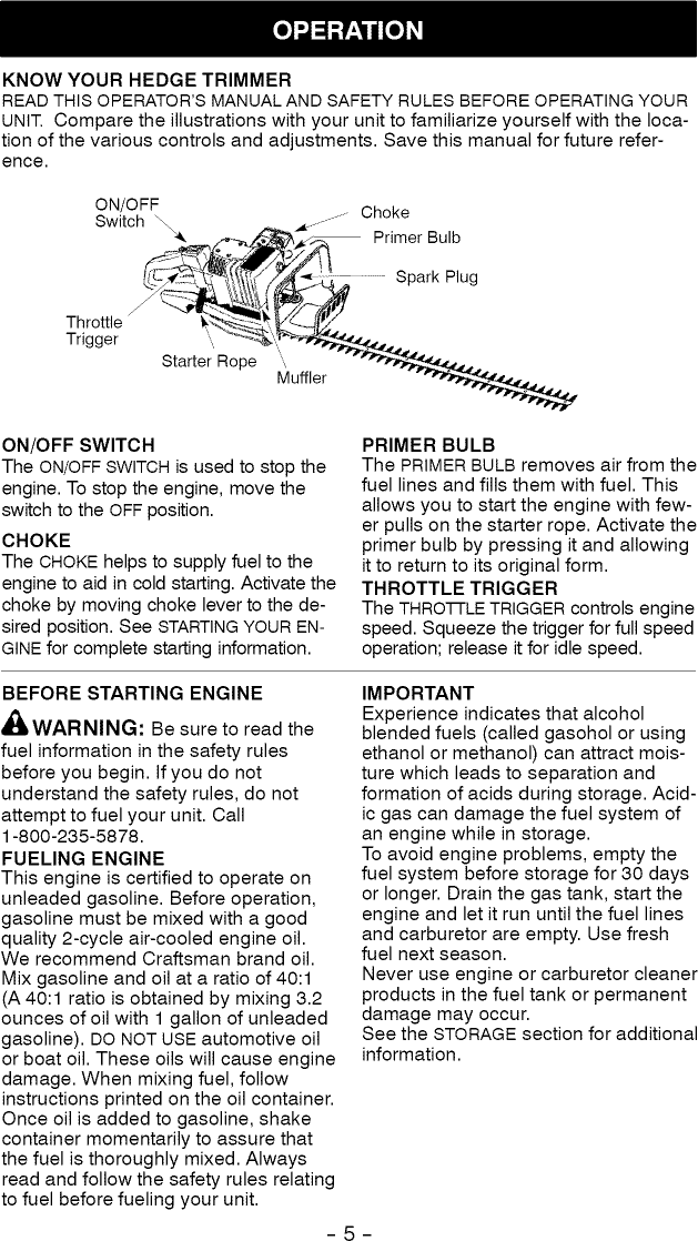Page 5 of 12 - Craftsman 358795700 User Manual  HEDGE TRIMMER - Manuals And Guides L0810516