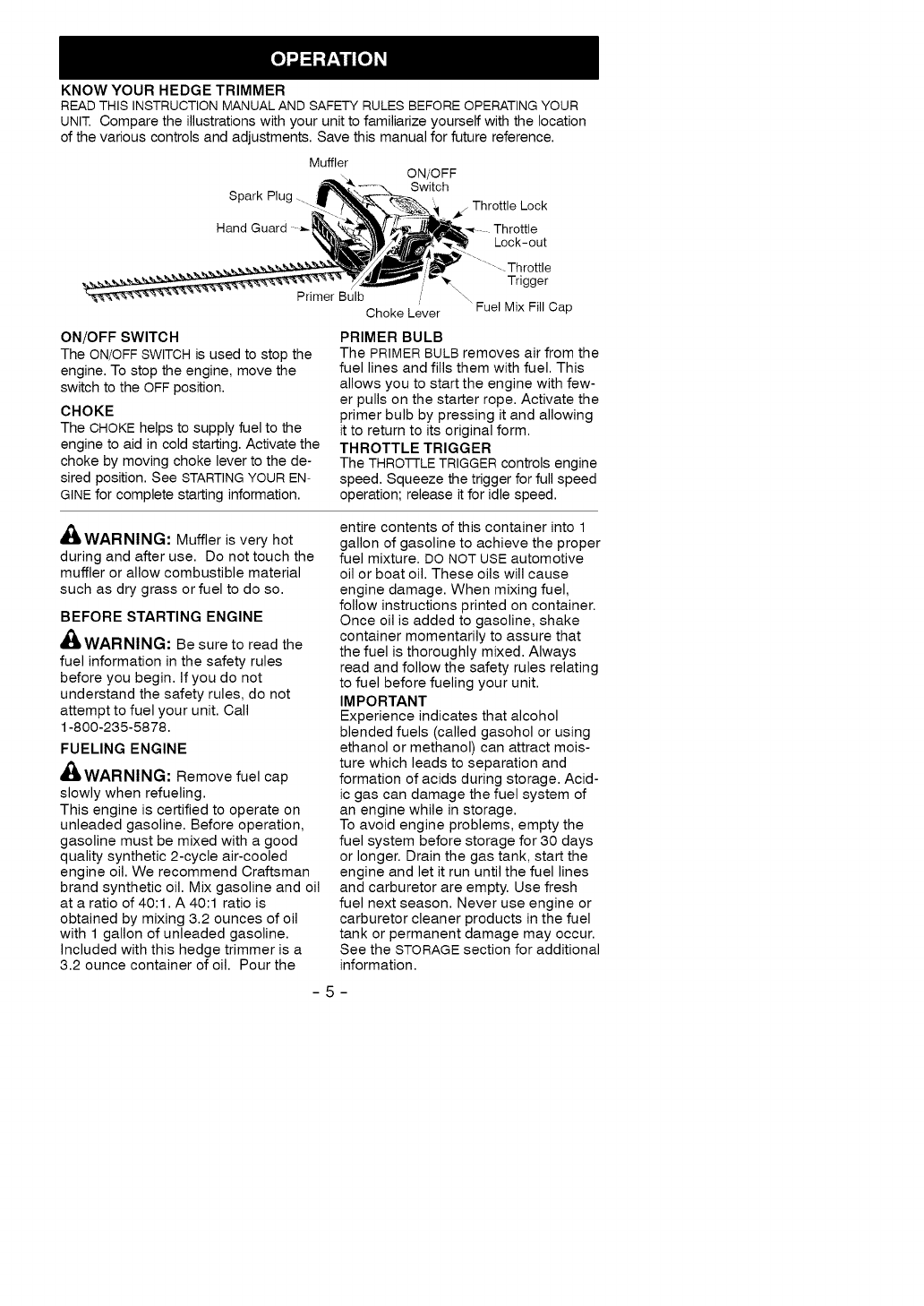 Craftsman 358795790 User Manual HEDGE TRIMMER Manuals And Guides L1002025