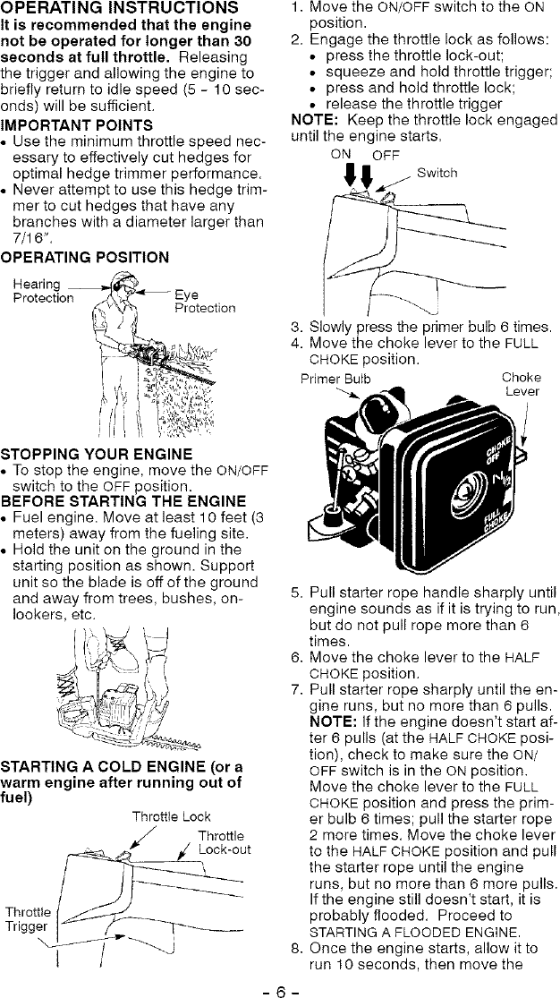 Page 6 of 12 - Craftsman 358796355 User Manual  HEDGE TRIMMER - Manuals And Guides L0504119