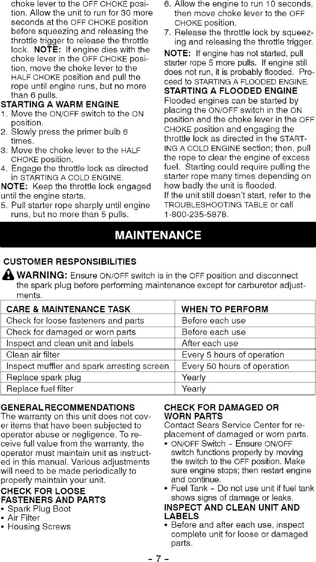Page 7 of 12 - Craftsman 358796355 User Manual  HEDGE TRIMMER - Manuals And Guides L0504119