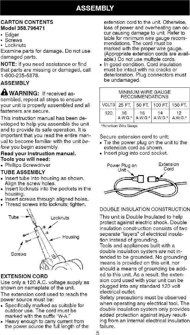 Page 5 of 9 - Craftsman 358796471 User Manual  EDGER - Manuals And Guides L0807109