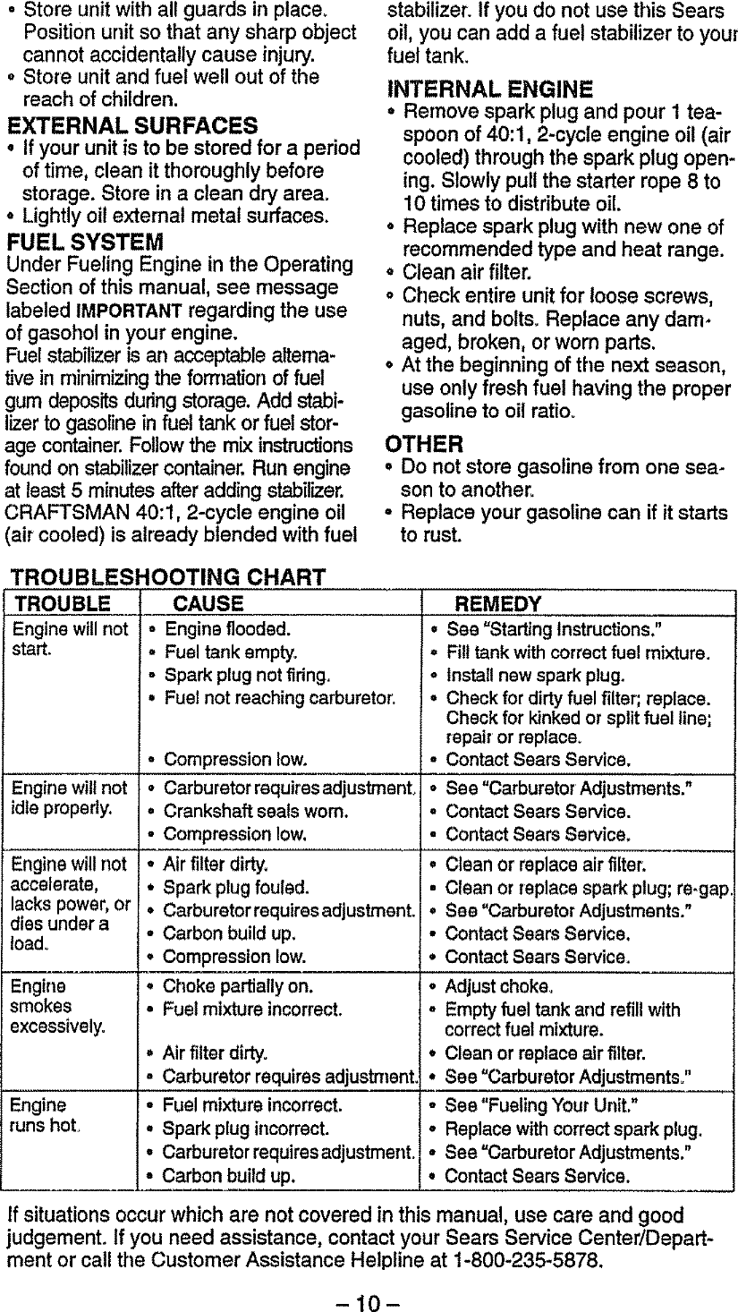 Page 10 of 10 - Craftsman 358797931 User Manual  GAS BLOWER - Manuals And Guides L0806104