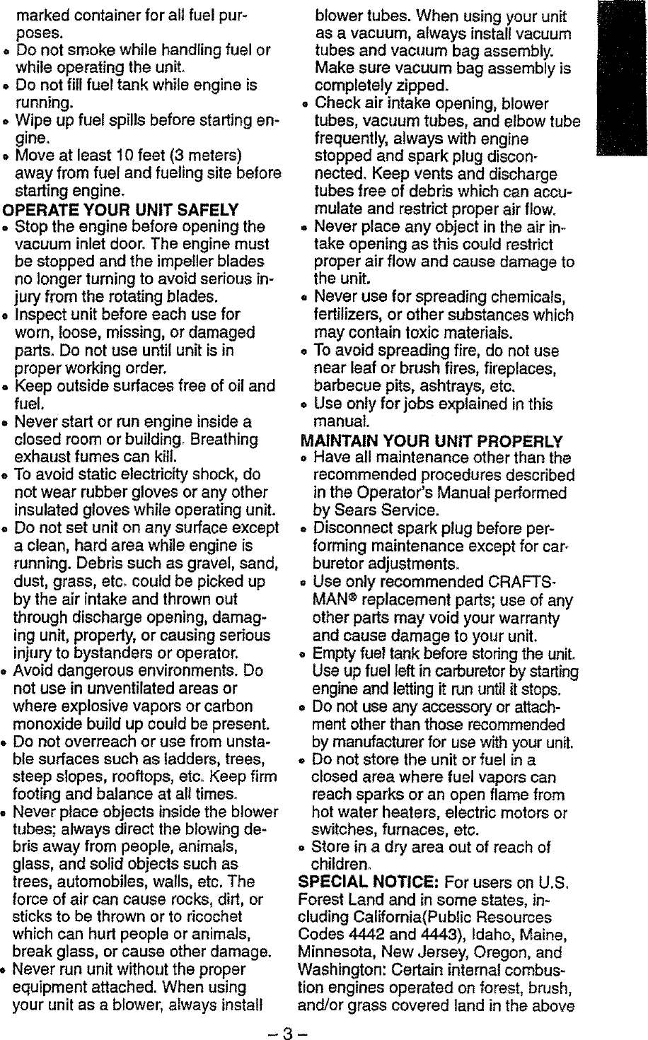 Page 3 of 10 - Craftsman 358797931 User Manual  GAS BLOWER - Manuals And Guides L0806104