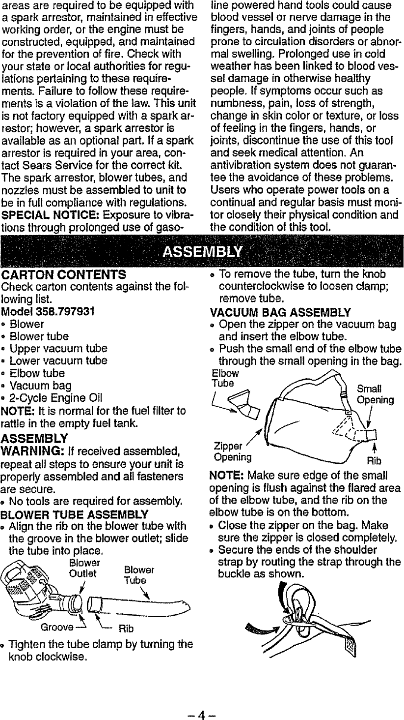 Page 4 of 10 - Craftsman 358797931 User Manual  GAS BLOWER - Manuals And Guides L0806104