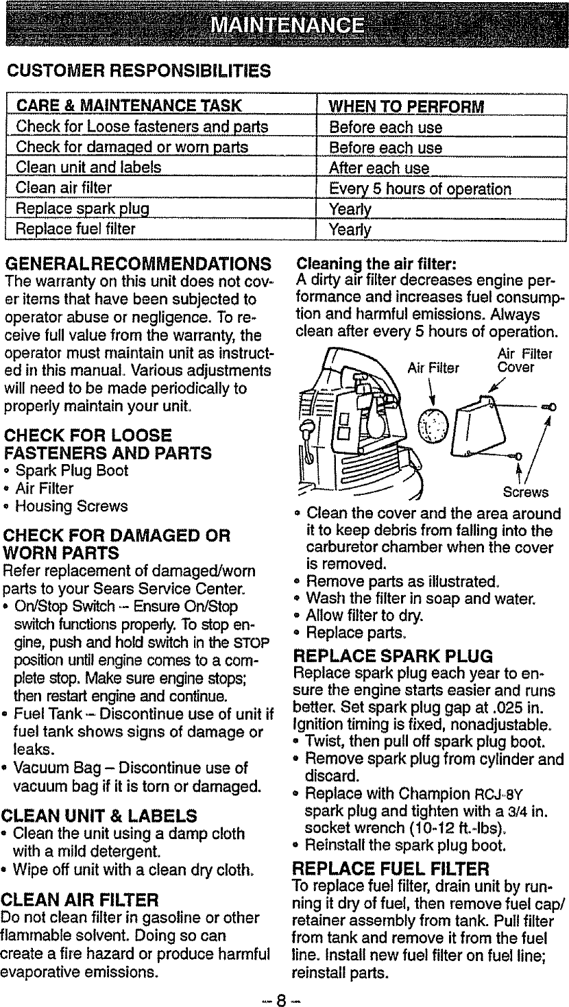 Page 8 of 10 - Craftsman 358797931 User Manual  GAS BLOWER - Manuals And Guides L0806104